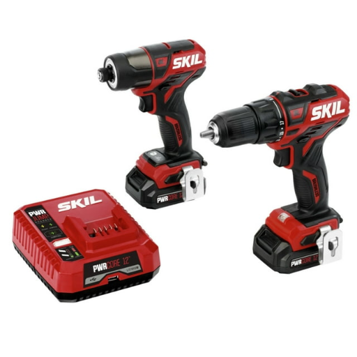 SKIL PWR Core 12V Brushless Cordless Drill Driver & Impact Driver Kit