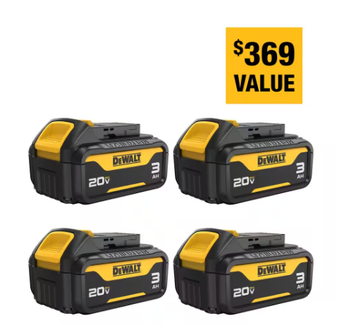 4pk DEWALT 20V 3.0 Ah MAX Lithium-Ion Batteries