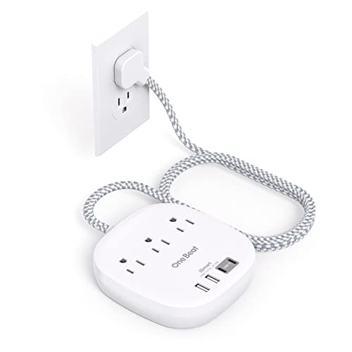 One Beat Flat Plug Power Strip, 5ft Flat Extension Cord