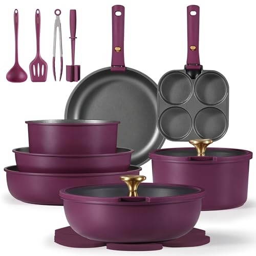 CAROTE 21-Piece Pots and Pans Set W/Detachable Handles