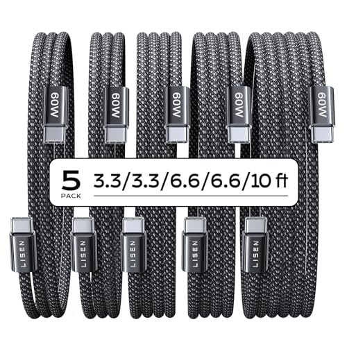 LISEN USB-C to USB-C 60W Fast Charging Cable 5-Pack