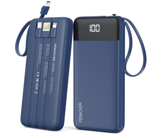 Portable Charger 10000mAh Power Bank with Built-in Cable