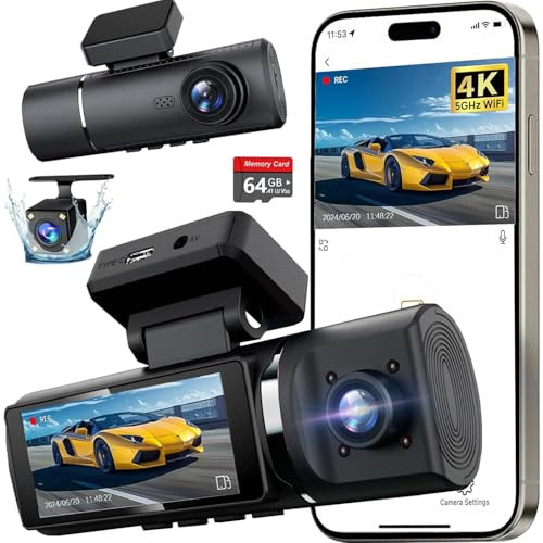 3 Channel 4K Dash Cam with 64GB Card