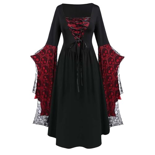 Halloween Vintage Print Gothic Bell Sleeve Dress Deal