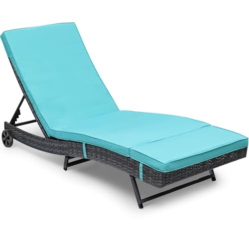 Yitahome Wicker Pool Chaise Lounge with Adjustable Backrest and Removable Cushion