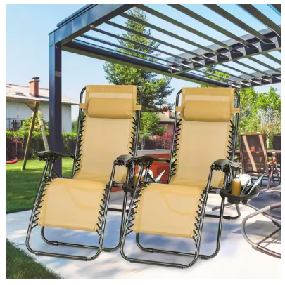 Two-Pack Zero Gravity Lounge Chairs with Dual Side Tray