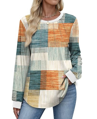 XIEERDUO Long Sleeve Color Block Crewneck Tops