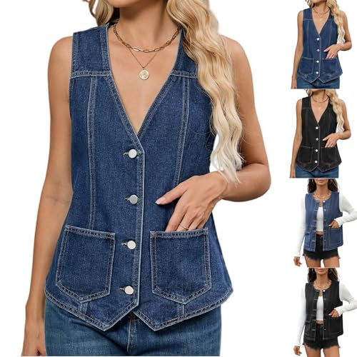Sleeveless V-Neck Denim Vest for Women