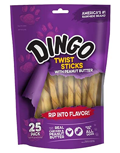 Dingo Twist Sticks Rawhide Dog Treat with Peanut Butter 25-Pack Deal