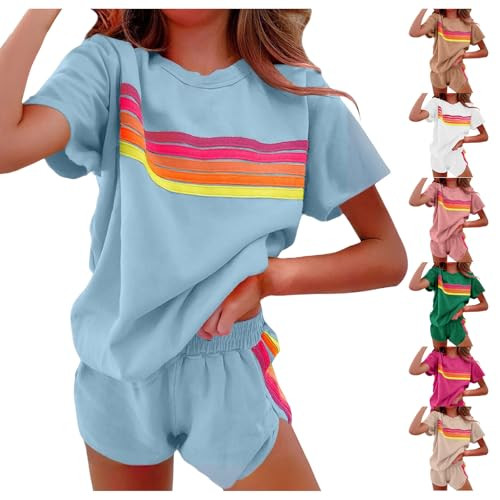 2 PC Rainbow Striped Short Set