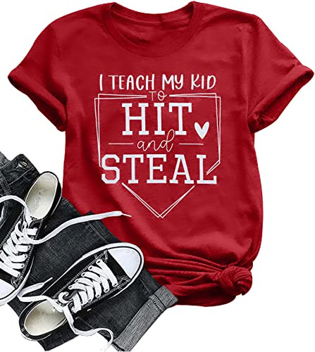 VILOVE Baseball Mama Shirt - Women's Baseball Mom T-Shirt with Heart Design