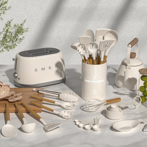 33 PC Khaki Silicone Kitchen Utensil Set