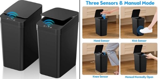 Koeyle 2 Pack of 2.2 Gallon Touchless Bathroom Trash Cans W/Lids
