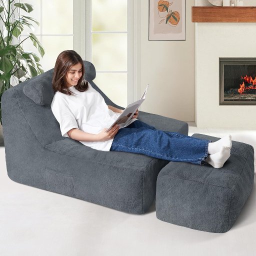 HABUTWAY Giant Bean Bag Chairs with Ottoman and Storage Pocket
