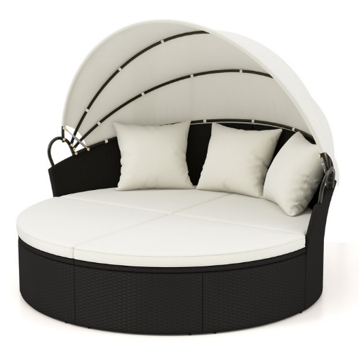 Costway Wicker Clamshell Round Patio Daybed with Retractable Canopy
