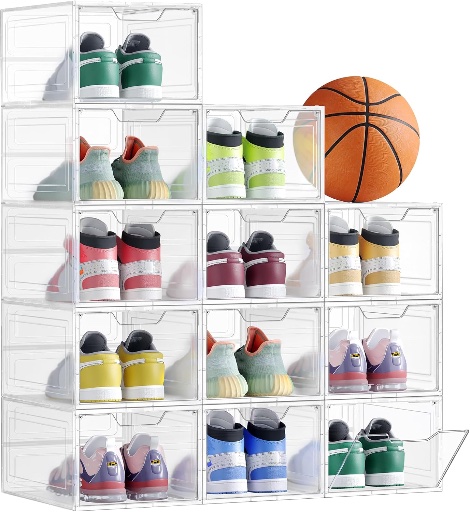SONGMICS Clear Plastic Shoe Boxes -Set of 12