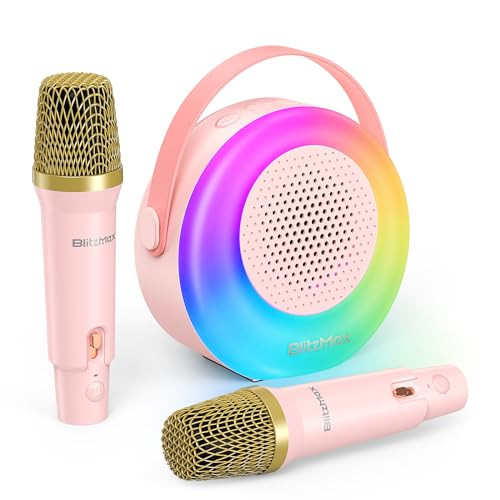 Mini Portable Bluetooth Karaoke Machine for Kids W/2 Wireless Microphones