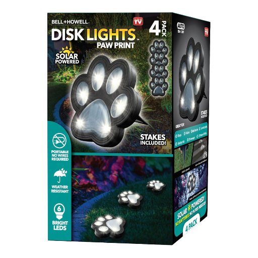 Bell + Howell Shaped Solar Paw Disk Lights, 4 Pack