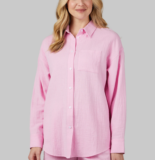 Women's Soft Gauze Oversized Long Sleeve Button-Up
