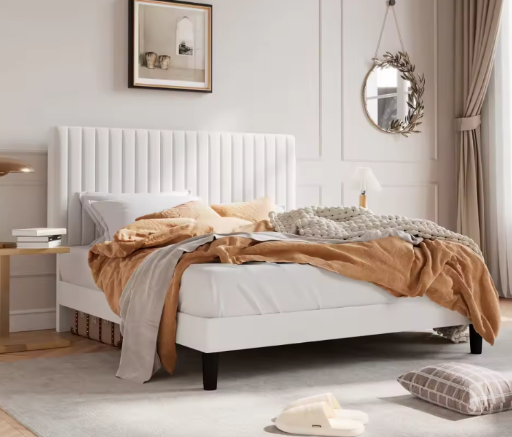 HOOMIC Upholstered Platform Bed Frame with Adjustable Headboard