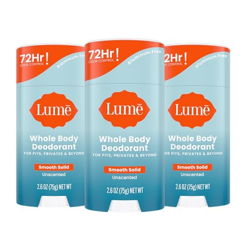 Lume Unscented Whole Body Deodorant Smooth Solid Stick 3-Pack