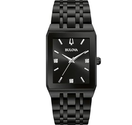 Bulova Men's Modern Diamond Quadra Quartz Black Stainless Steel Watch