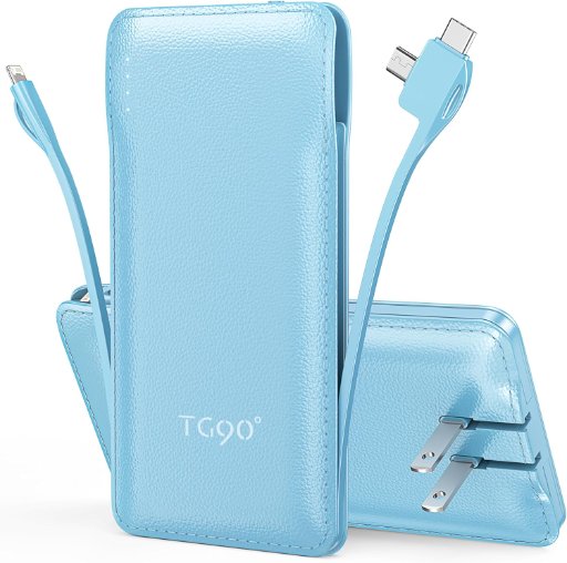 Portable Charger Power Bank with Built-in AC Wall Plug and Cables