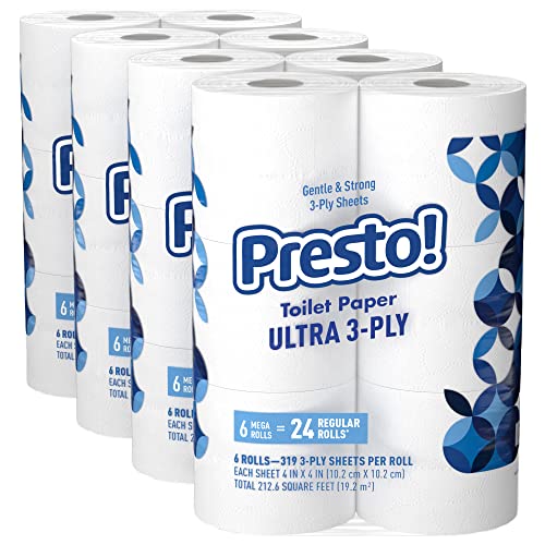 Presto! Mega Roll Ultra 3-Ply Toilet Paper 24-Count Pack of 4 (96 Rolls) Deal