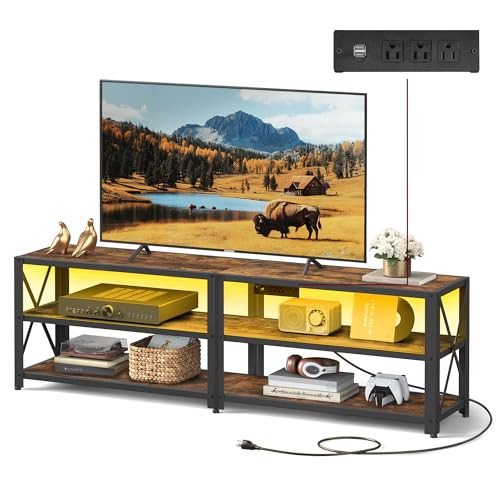 VASAGLE TV Stand with Power Outlets and LED Lights