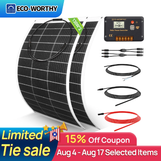 ECO-WORTHY 130W 12V Flexible Mono Solar Panel