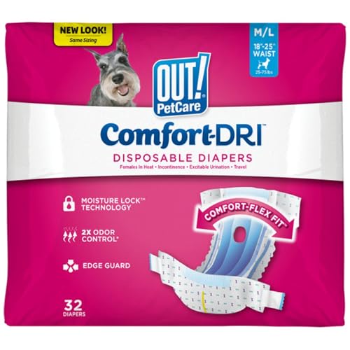 Out! PetCare Disposable Dog Diapers, 18”-25” Waist (M/L, 32 Count)