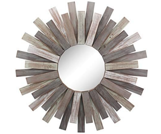 Stonebriar 32" Round Wooden Sunburst Wall Mirror