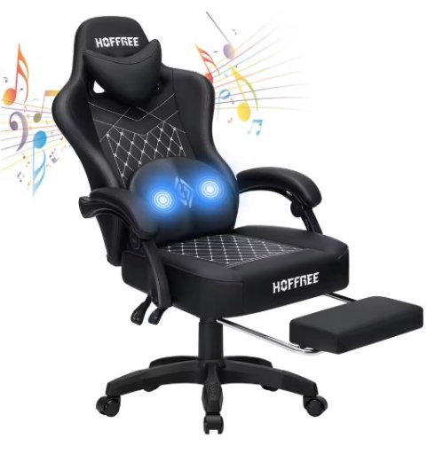 Ergonomic Gaming Chair with Footrest and Bluetooth Speaker
