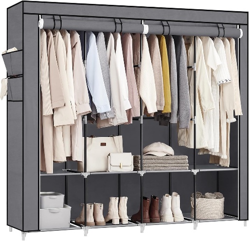 Songmics Portable Closet With Cover 4 Hanging Rods And Shelves