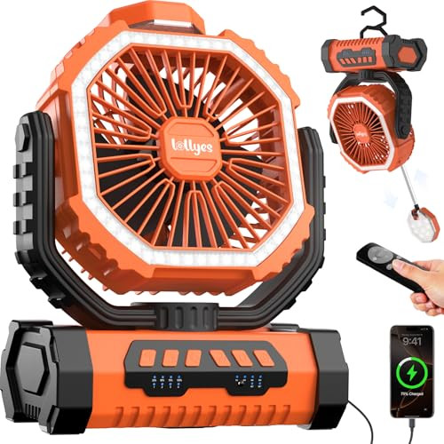 Lollyes Outdoor Rechargeable Camping Fan with Light