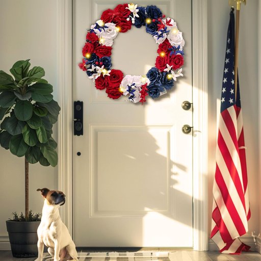 22" Patriotic Lighted Wreath