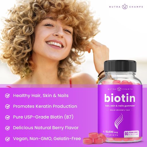 NutraChamps (2 Pack) Biotin Gummies 10,000mcg, 120 Count