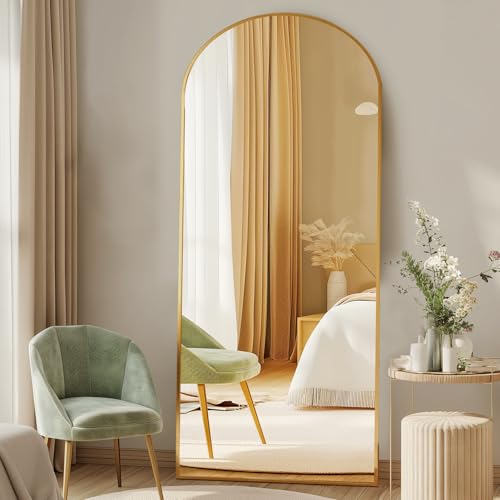 DUMOS 64"x21" Arched Full Length Floor Mirror, Gold