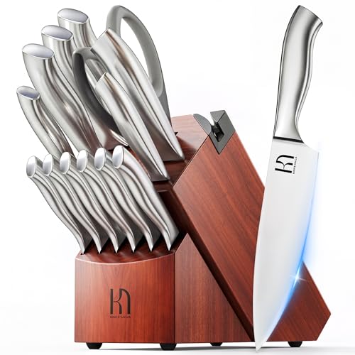 KnifeSaga Premium 14-Piece Japanese High Carbon Stainless Steel Knife Set with Block