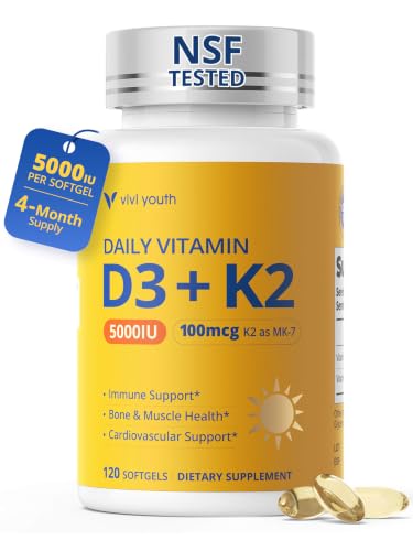 D3+K2 MK-7 Softgels 5000 IU / 100mcg 120 Servings