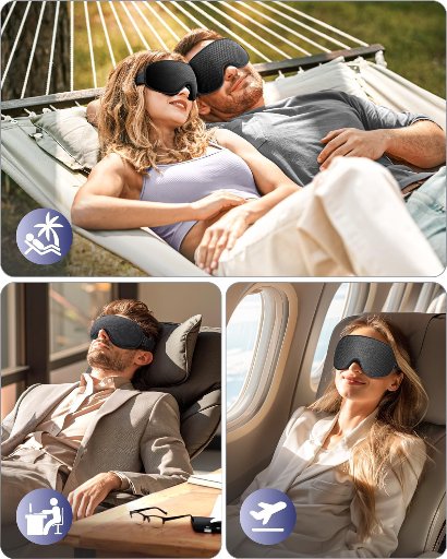 WAOAW Sleep Mask w/ 3D Eye Cups & Adjustable Strap