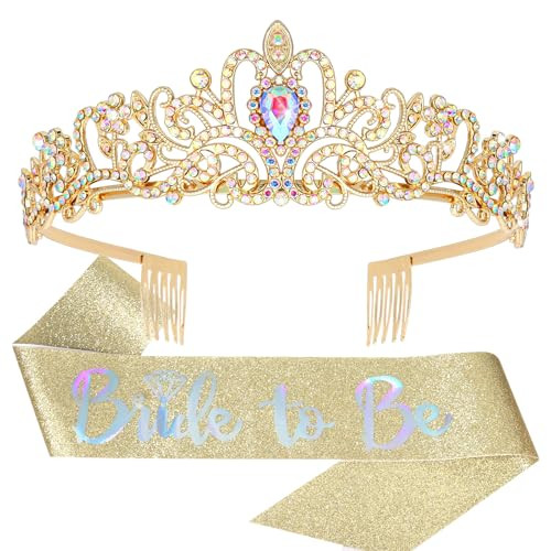 Bride To Be Sash & Gold Crown Set