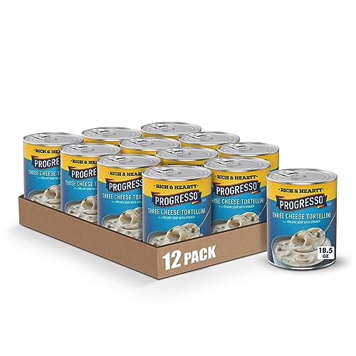 12 Pack of Progresso Rich & Hearty Three Cheese Tortellini Canned Soup, 18.5 Oz.