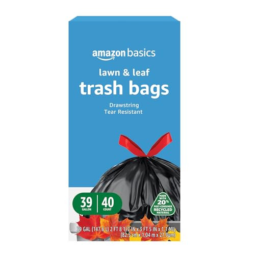 Amazon Basics Lawn & Leaf Heavy Duty Drawstring Trash Bags