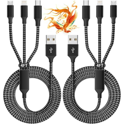 2 Pack of 4', 3 in 1 USB Charging Cables