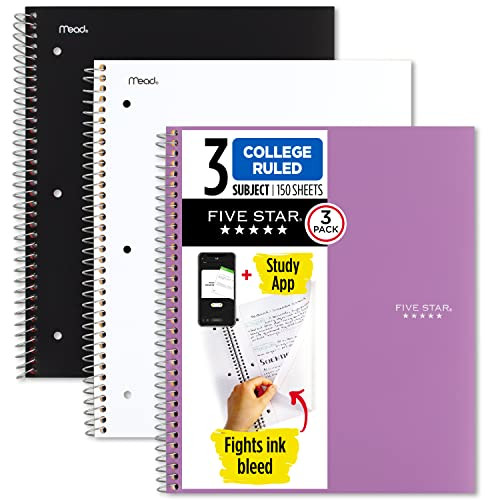 Five Star Spiral Notebook + Study App 3-Pack