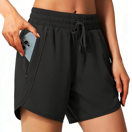 Tmeefee Women's 5" High-Waisted Running Shorts w/ Zipper Pockets