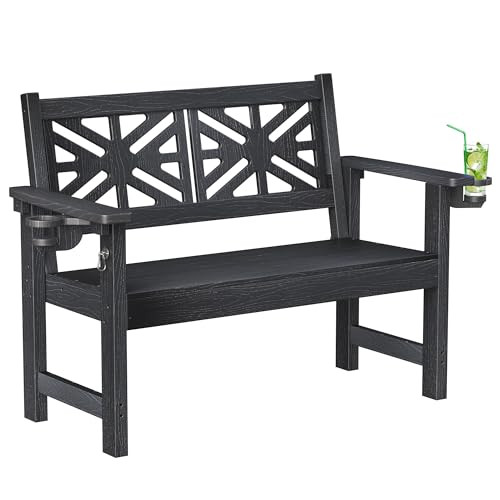 Weatherproof Outdoor Bench with Cup Holders