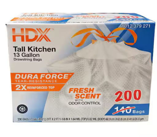 13-Gal Fresh Scented Tall Kitchen Trash Bags - 200ct
