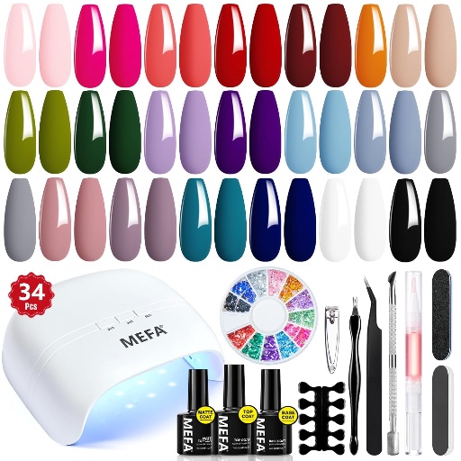 34 Pcs Gel Nail Polish Kit with U V Light